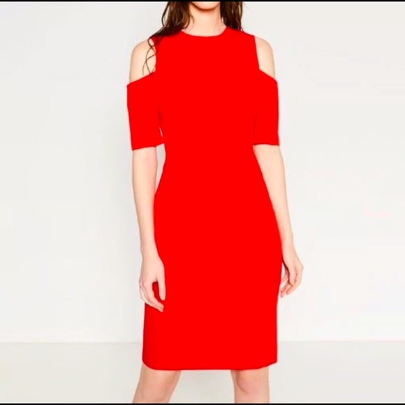 ZARA Shift MIDI Dress with Cut Out Shoulders - Picture 1 of 5